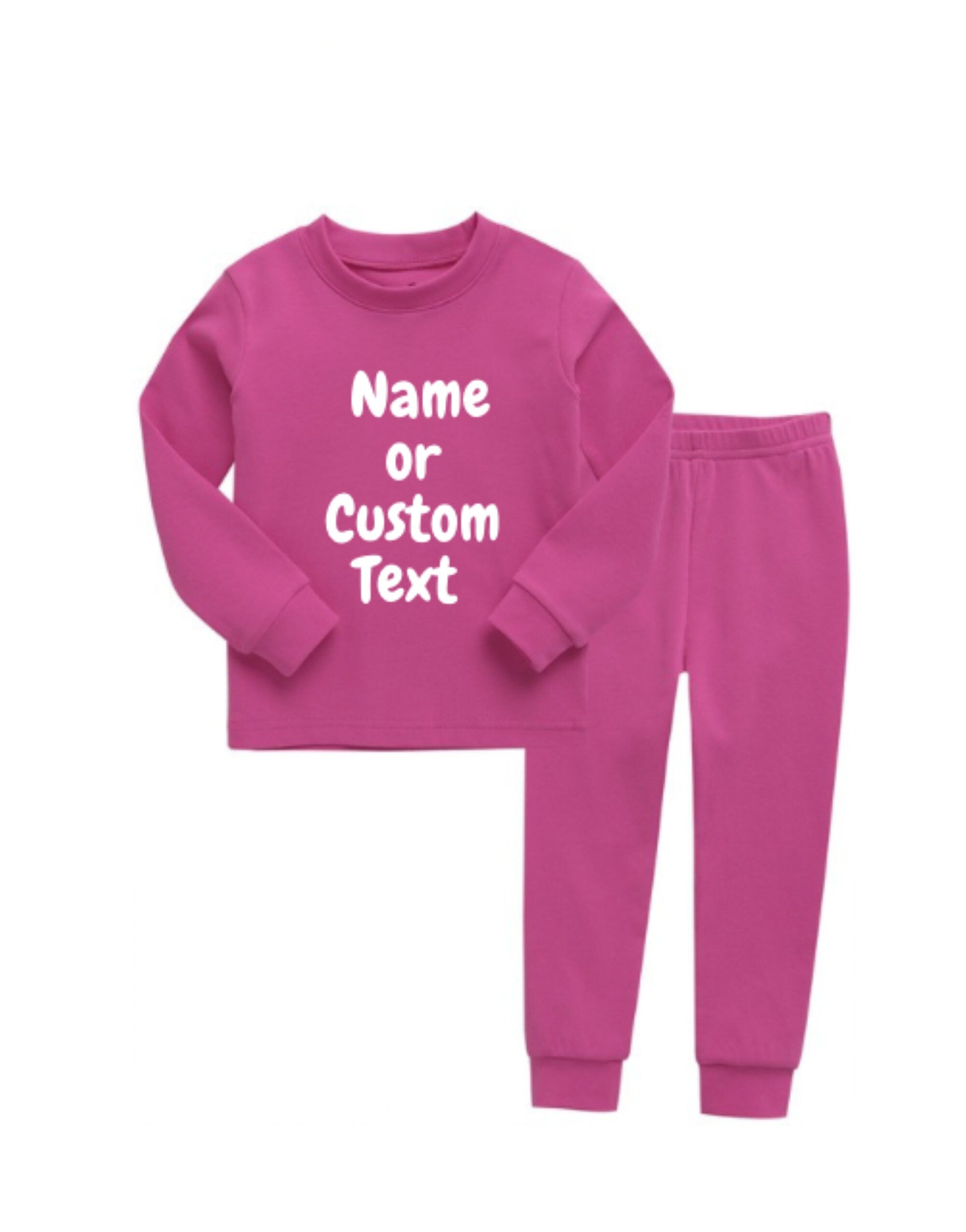 Kids Personalized Pajama Set Name or Custom Text| Toddler Youth Pajamas| Big Kids| Multiple Colors|2 Piece Set| Sleeper| Girl| Boy| Hot Pink