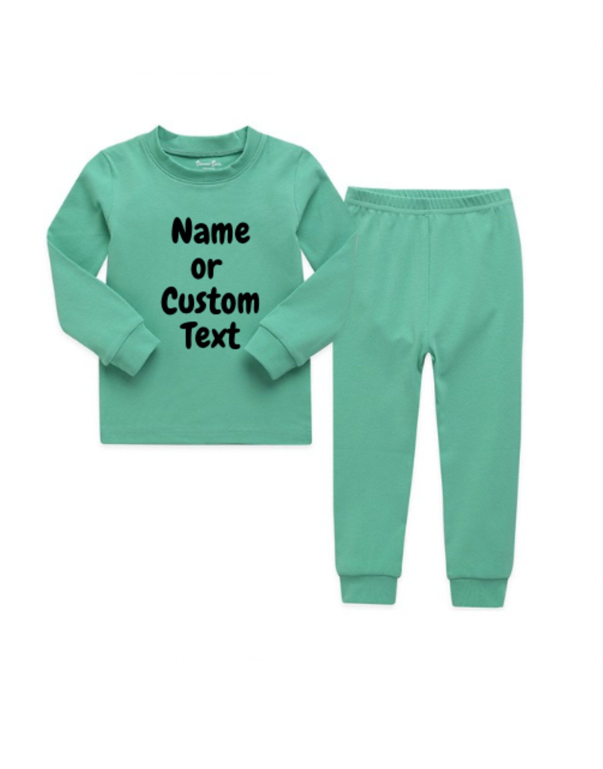 Kids Personalized Pajama Set| Name or Custom Text| Toddler Youth Pajamas| Big Kids| Multiple Colors|2 Piece Set| Sleeper| Girl| Boy| Gree