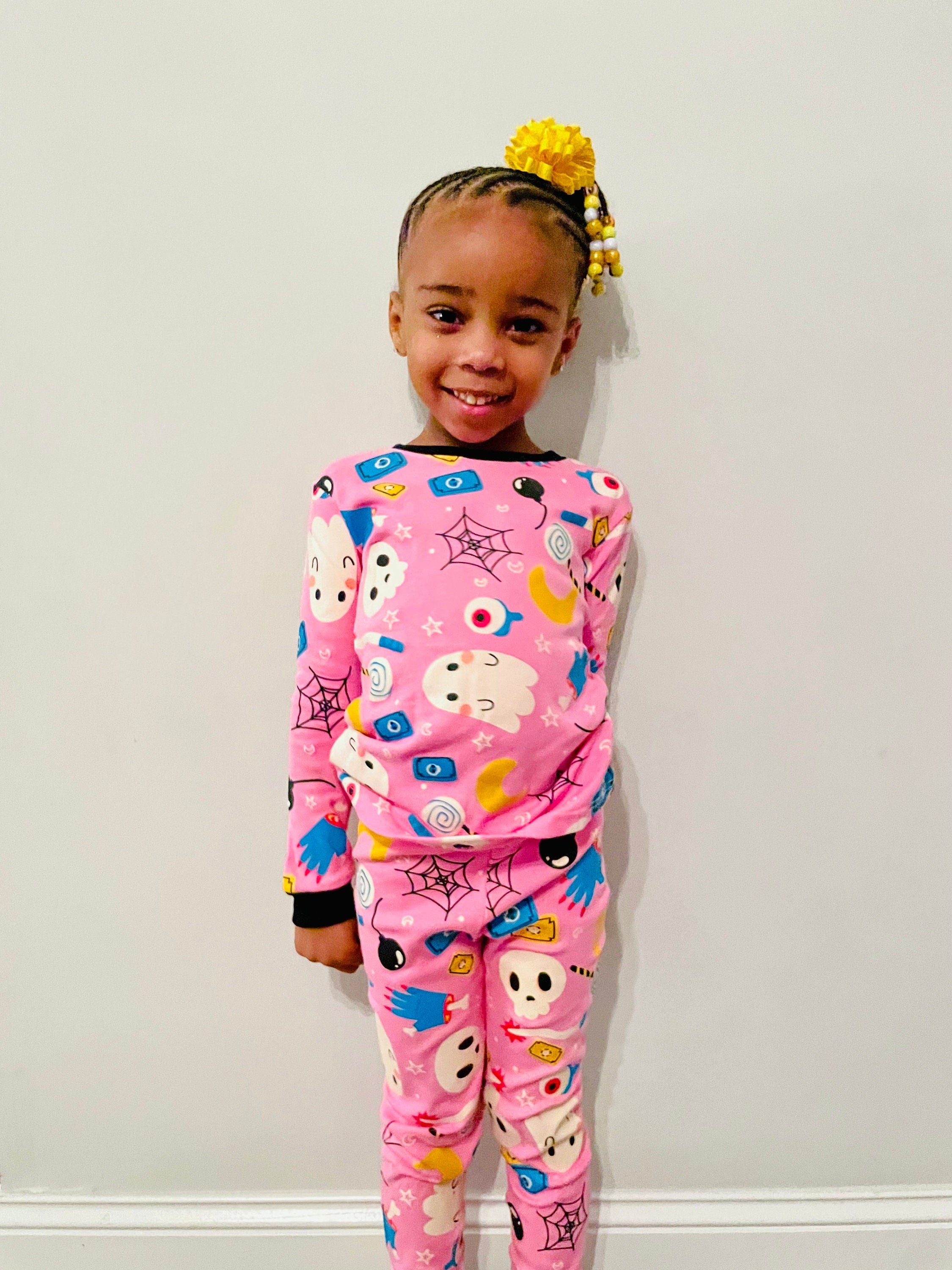 Kids Halloween Girls & Boys Glow in the Dark Pajamas Set| Pink and Black Colors| Toddler Youth| Infant Pajamas| 2- Piece Set| Unisex