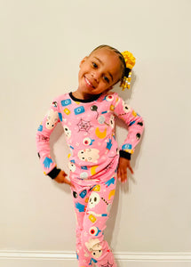 Kids Halloween Girls & Boys Glow in the Dark Pajamas Set| Pink and Black Colors| Toddler Youth| Infant Pajamas| 2- Piece Set| Unisex